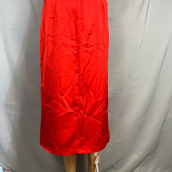 Isalis Sofia Silky Dress Ruby Red Satin Cowl Neck Midi Medium Flirty Romantic - Picture 7 of 11